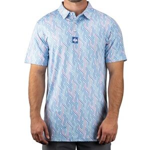 Pins & Aces Woven Waves Polo Shirt Golf Active Material Blue